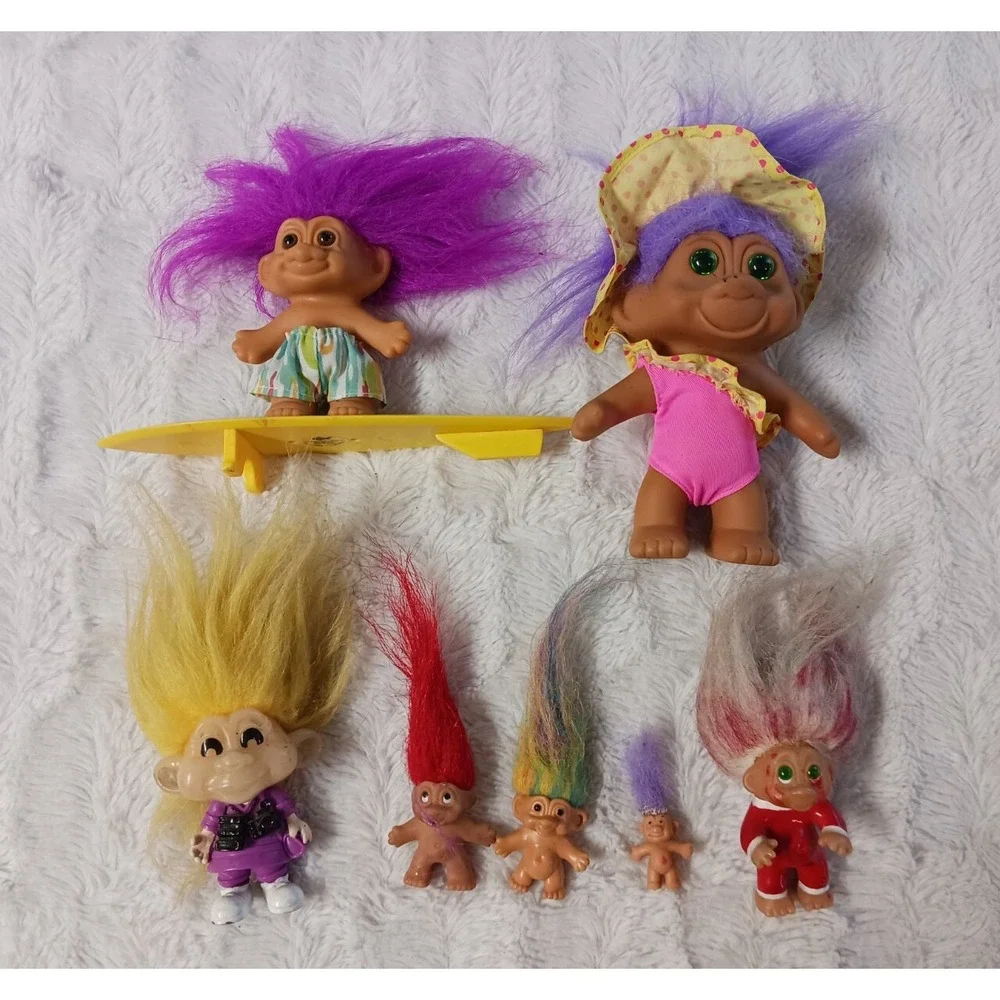 Vintage Lot Of 7 Russ Trolls Toy Troll Dolls Surfing Beach Various Sizes 1990s